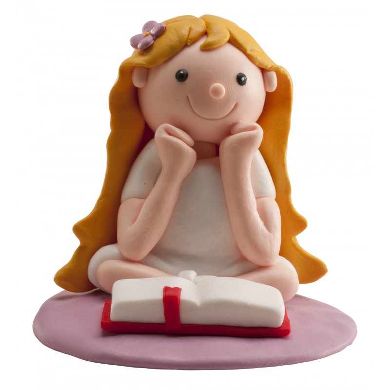 Niña comunión leyendo biblia 8 cm clay
