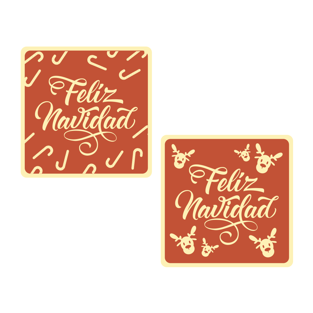 Placa *Feliz Navidad* renos y bastones de chocolate blanco 30x30 mm (224 u.)