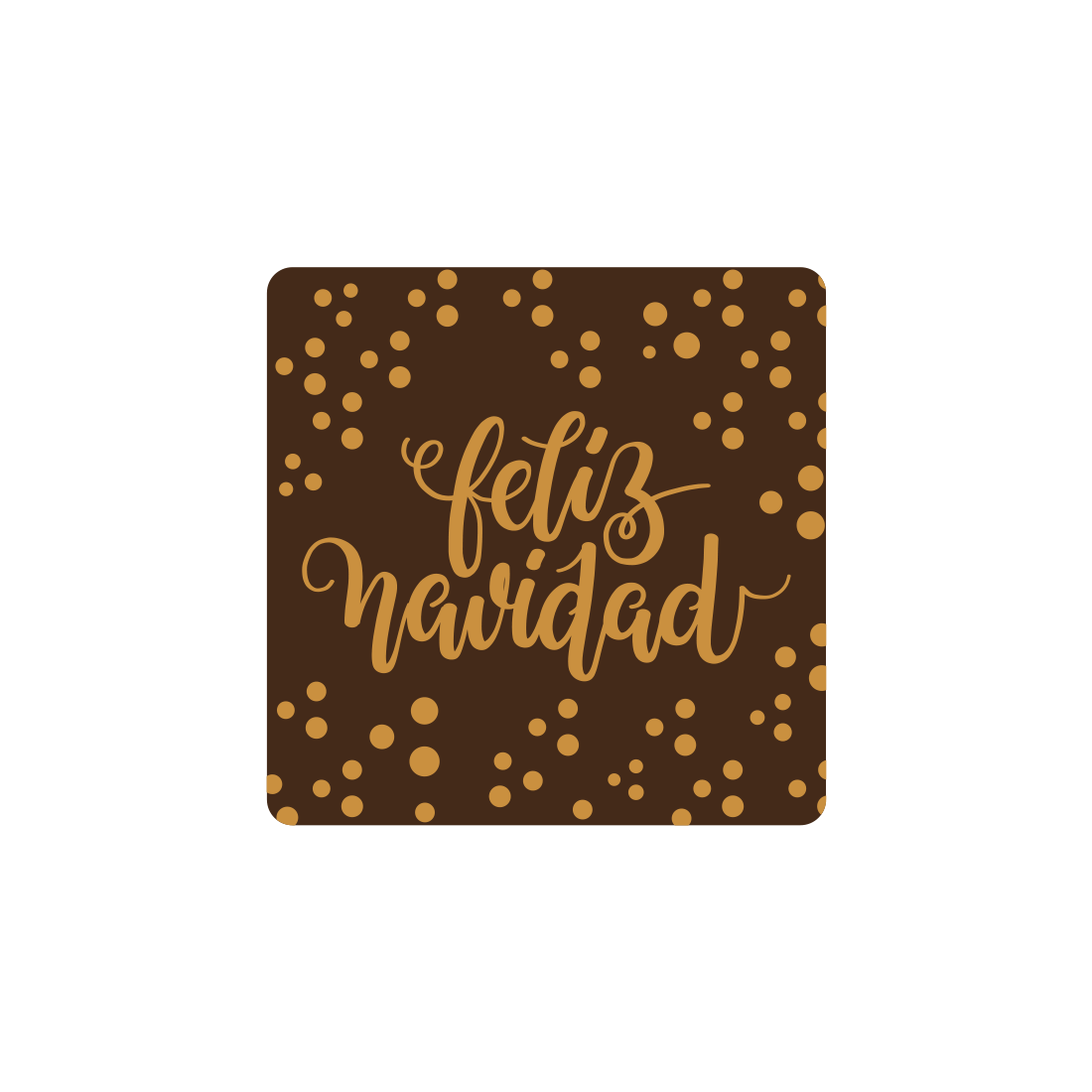 Placa *Feliz Navidad* dorada de chocolate negro 30x30 mm (168 u.)