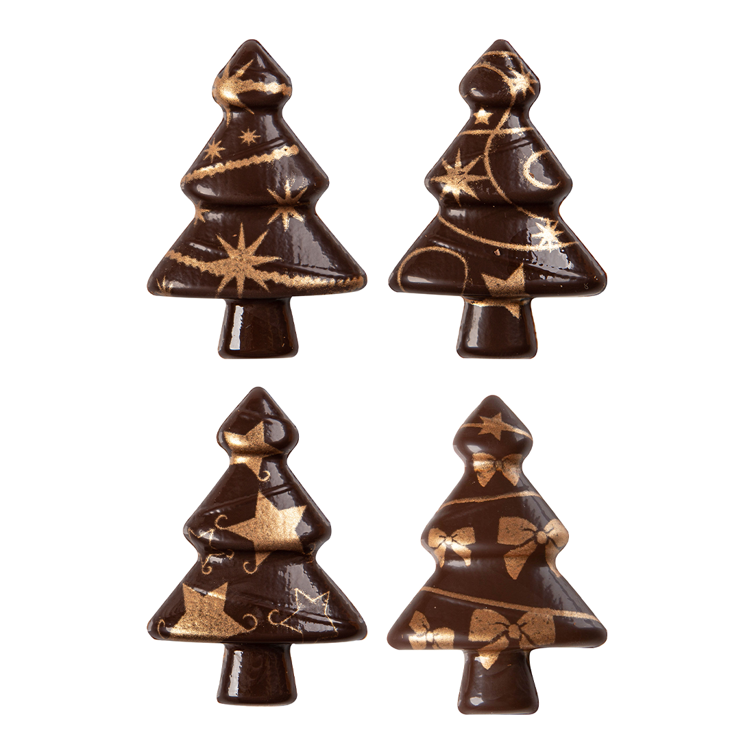 Árbol de Navidad de chocolate negro 50x35 mm (64 u.)