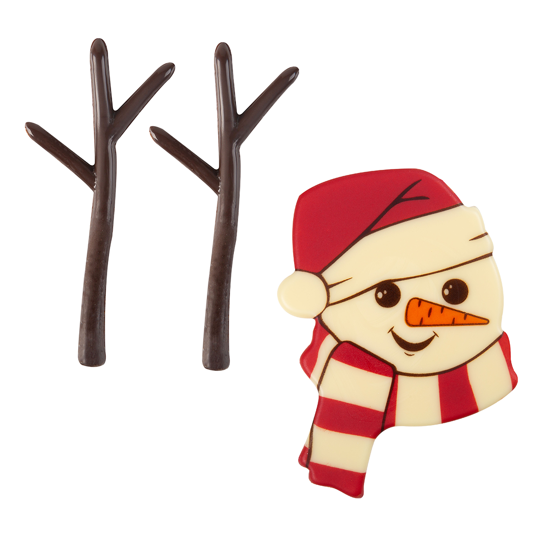 Muñeco de Nieve + Brazos de Chocolate Negro y Blanco 86x63 mm (30 Sets)