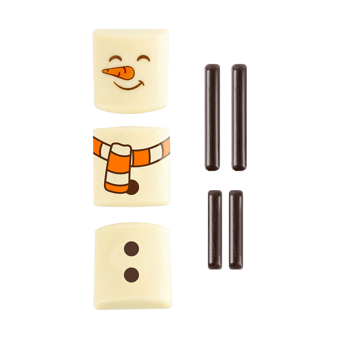 Muñeco de Nieve Chocolate Blanco 3 piezas 30x30 mm (24 Sets)