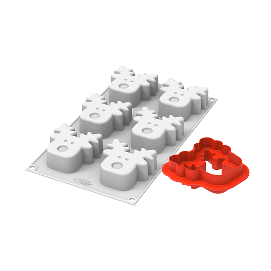 Molde Rudolph de silicona 6 piezas 73x72 h30 mm 100 ml + cortante de plástico ABS (1 Set)