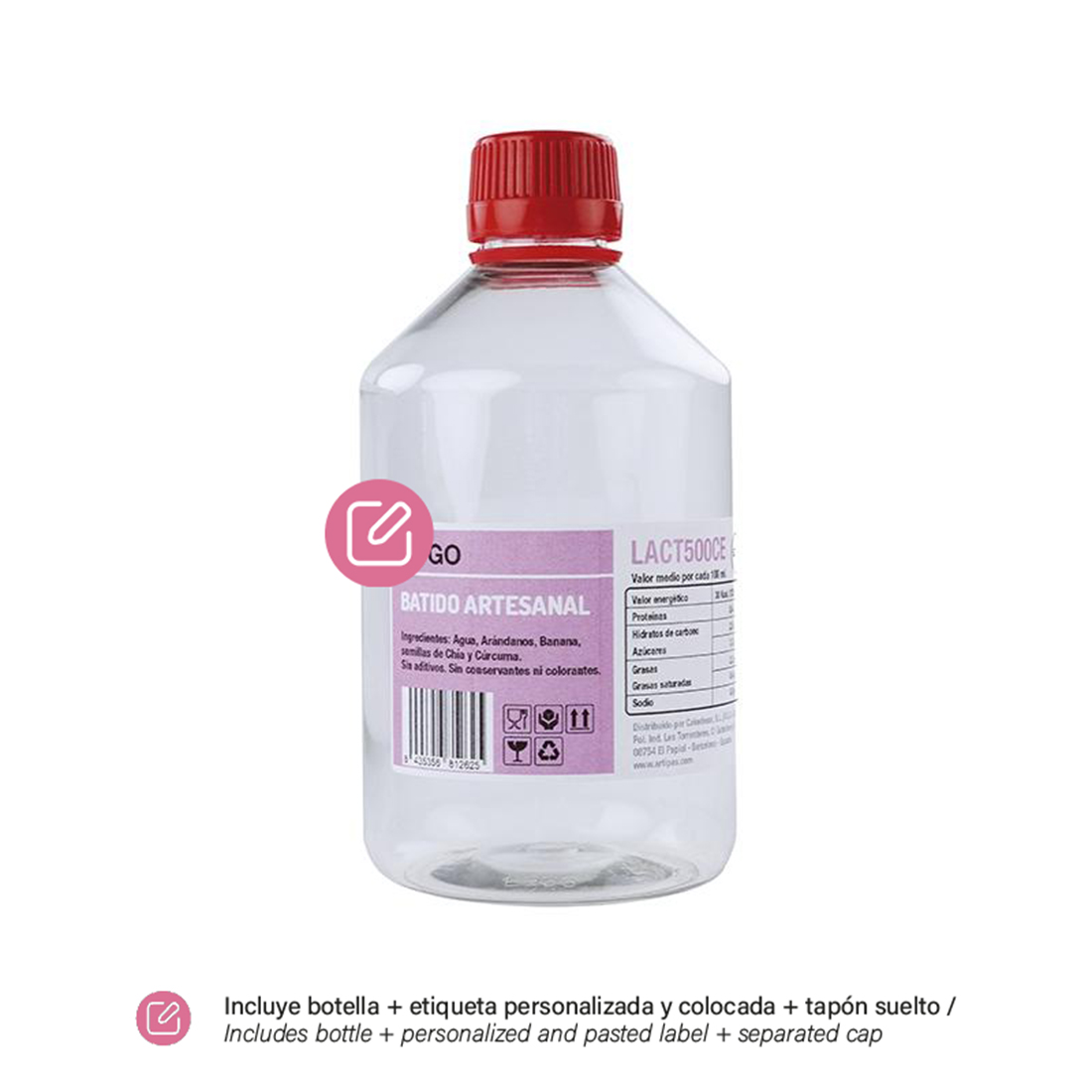 Botella 500 ml Etiquetada con Tapón
