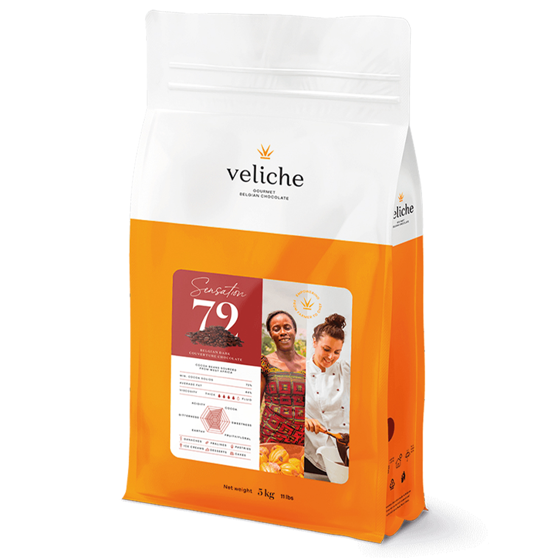 Sensation 72. Cobertura Chocolate Negro 72 % 5 kg