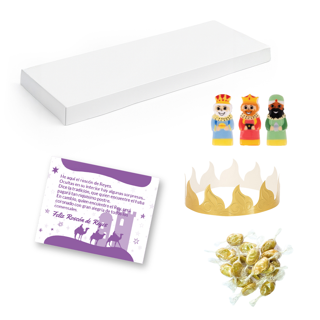 Set para Roscón Rey + Haba Envuelta + Tarjeta Español
