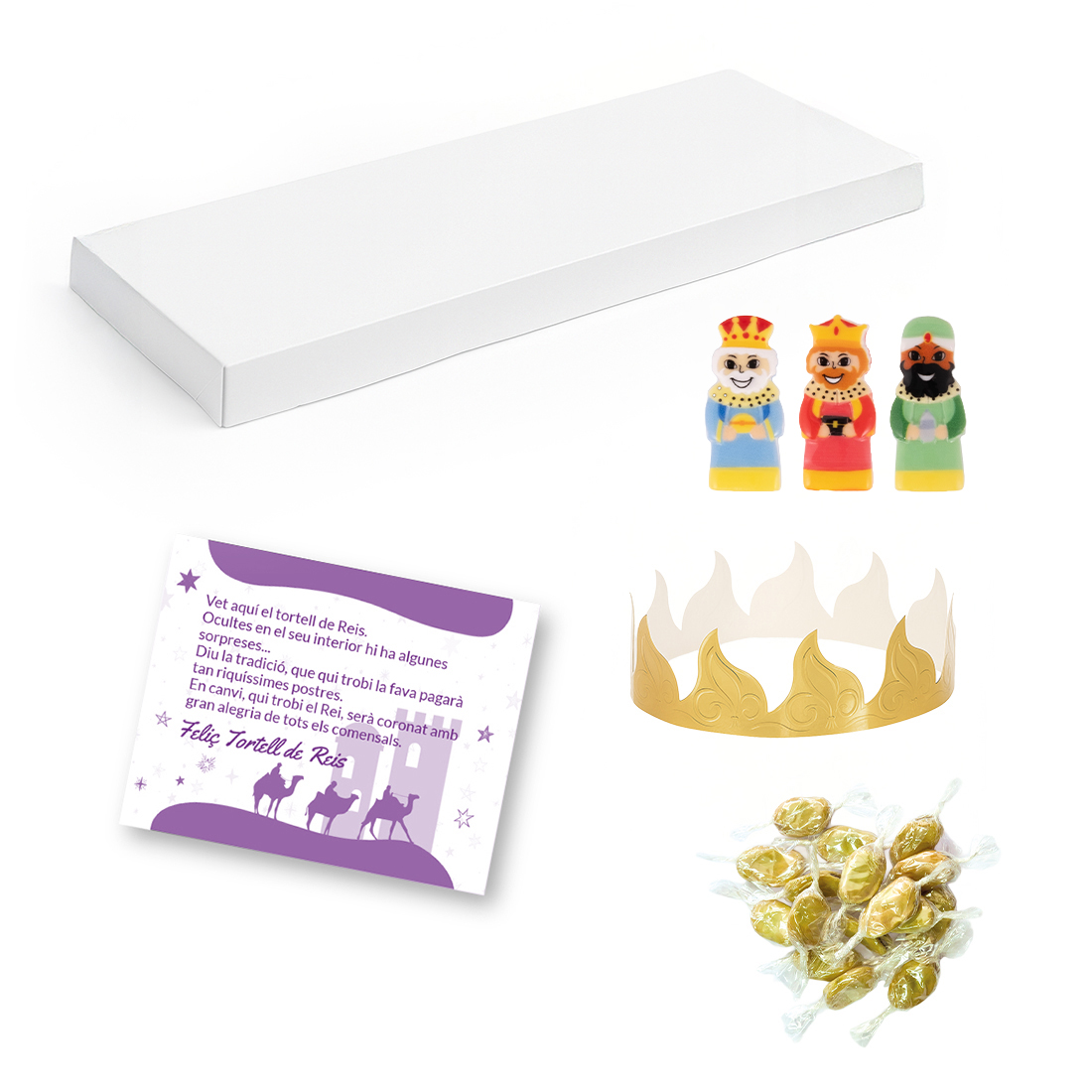 Set para Roscón Rey + Haba Envuelta + Tarjeta Catalán