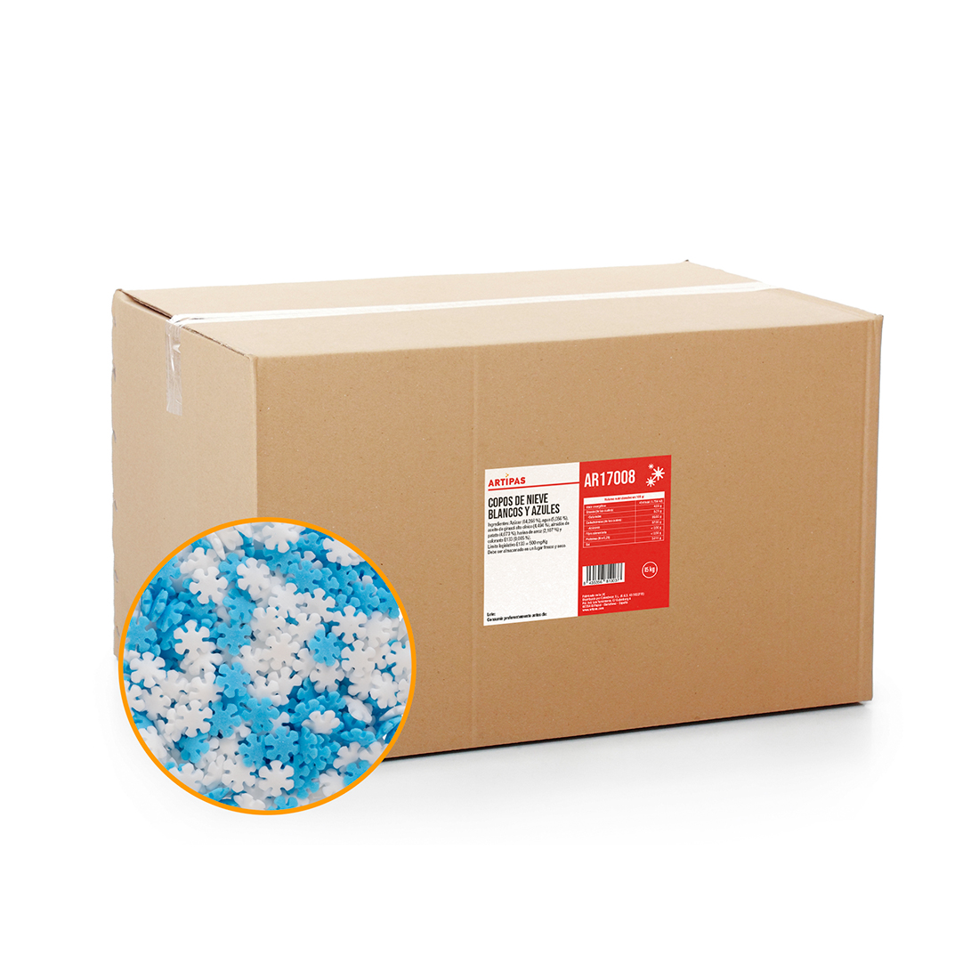 Mix Navidad Copos de Nieve Blancos y Azules de Azúcar (15 kg)