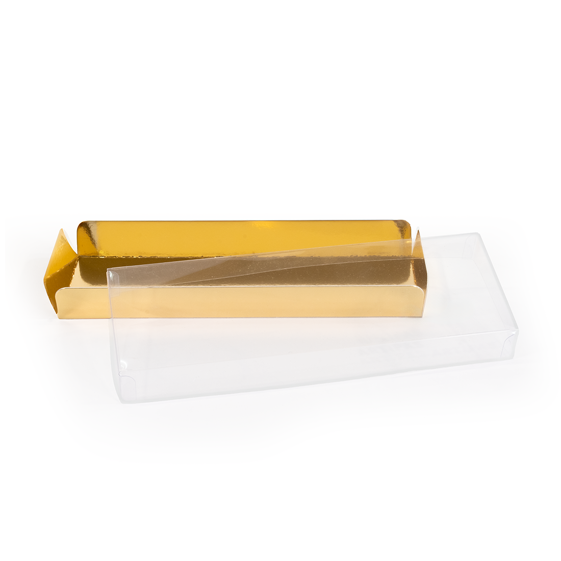 Caja de Turrón Dorada 4 Alas 260x90x3 y Tapa de Acetato Anónima (1 u.)