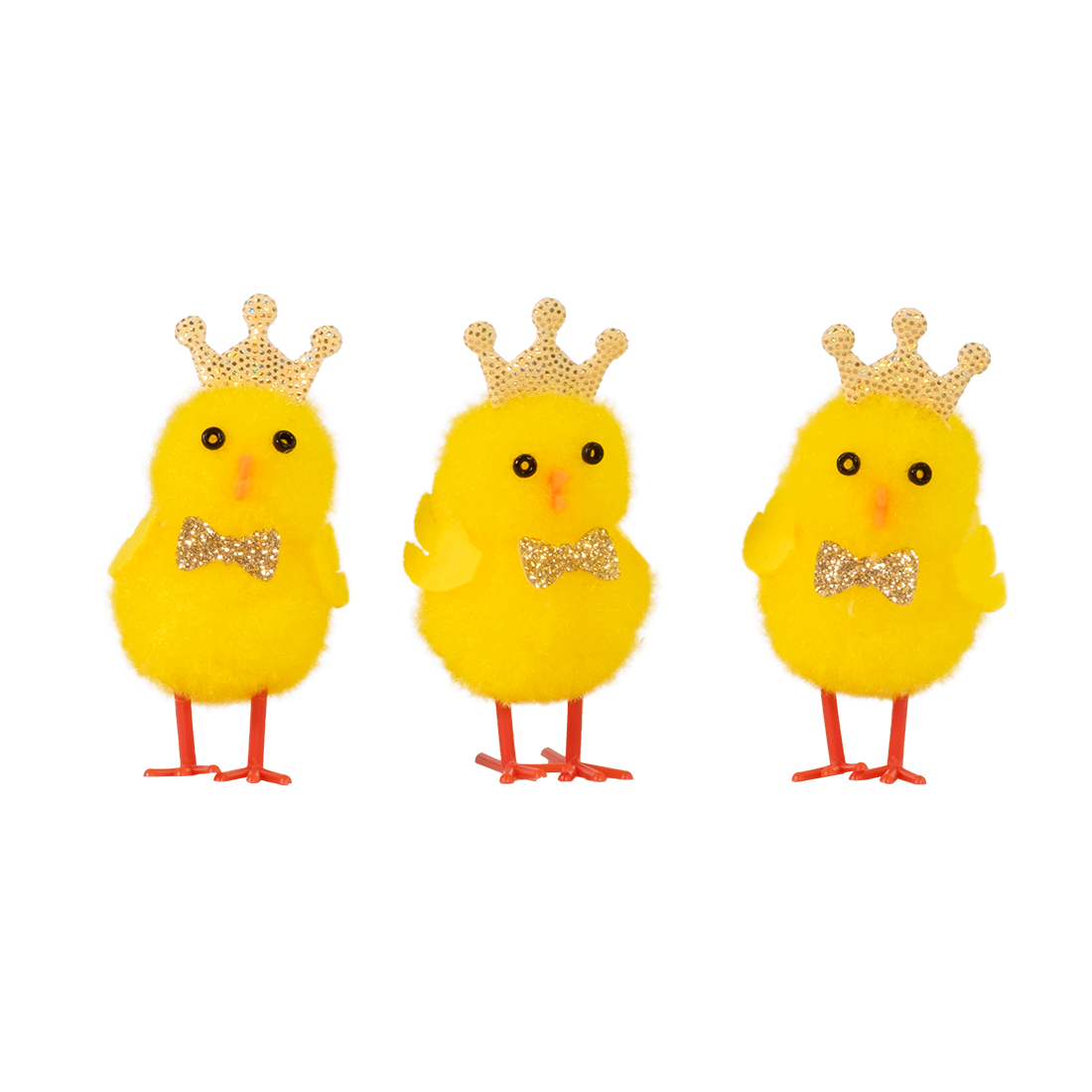 Pollito con Pajarita y Corona Dorada de Lana h56 mm (3 u.)