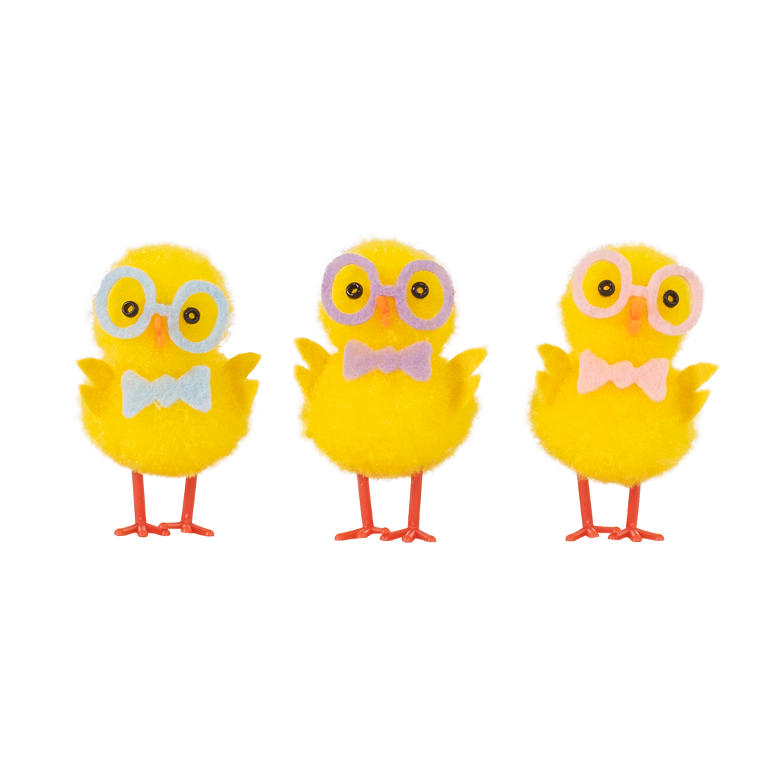 Pollito con Gafas de Colores y Pajarita de Lana h45 mm (3 u.)