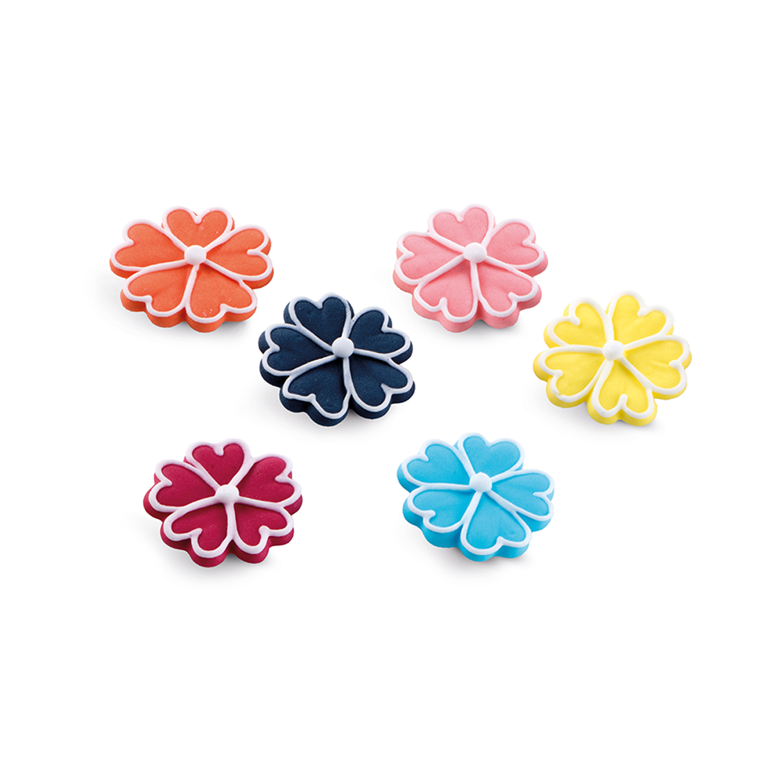 Surtido flores con pétalos en forma de corazón de azúcar Ø25 mm (72 u.)