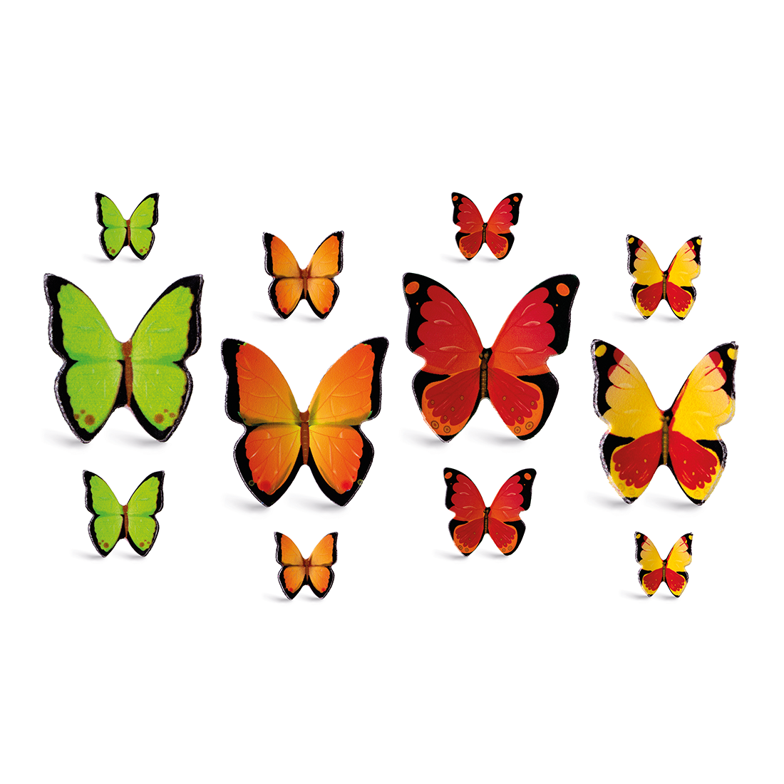 Surtido de mariposas en 4 colores de azúcar h30-40-100 mm (55 u.)