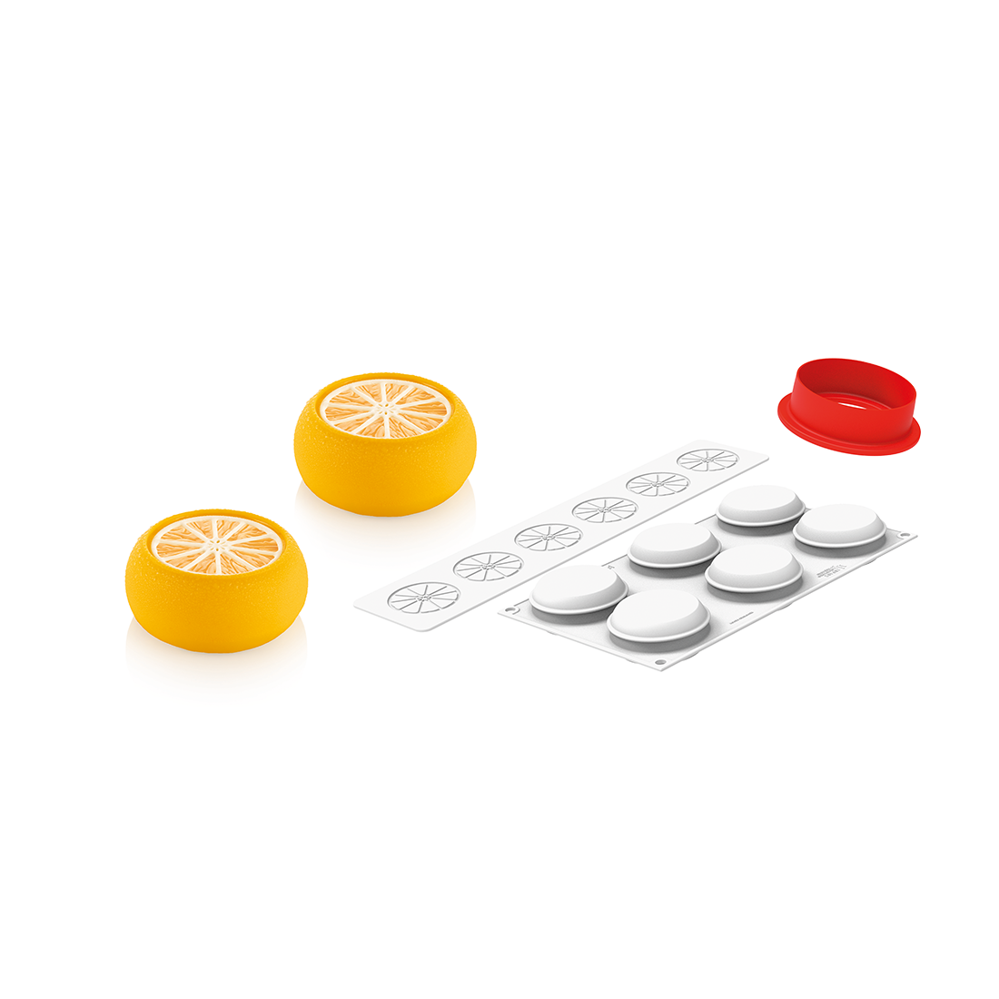 Molde Cítricos en rodajas de silicona 6 piezas Ø70 h31 mm 100 ml + tapete de silicona + cortante (1 Set)