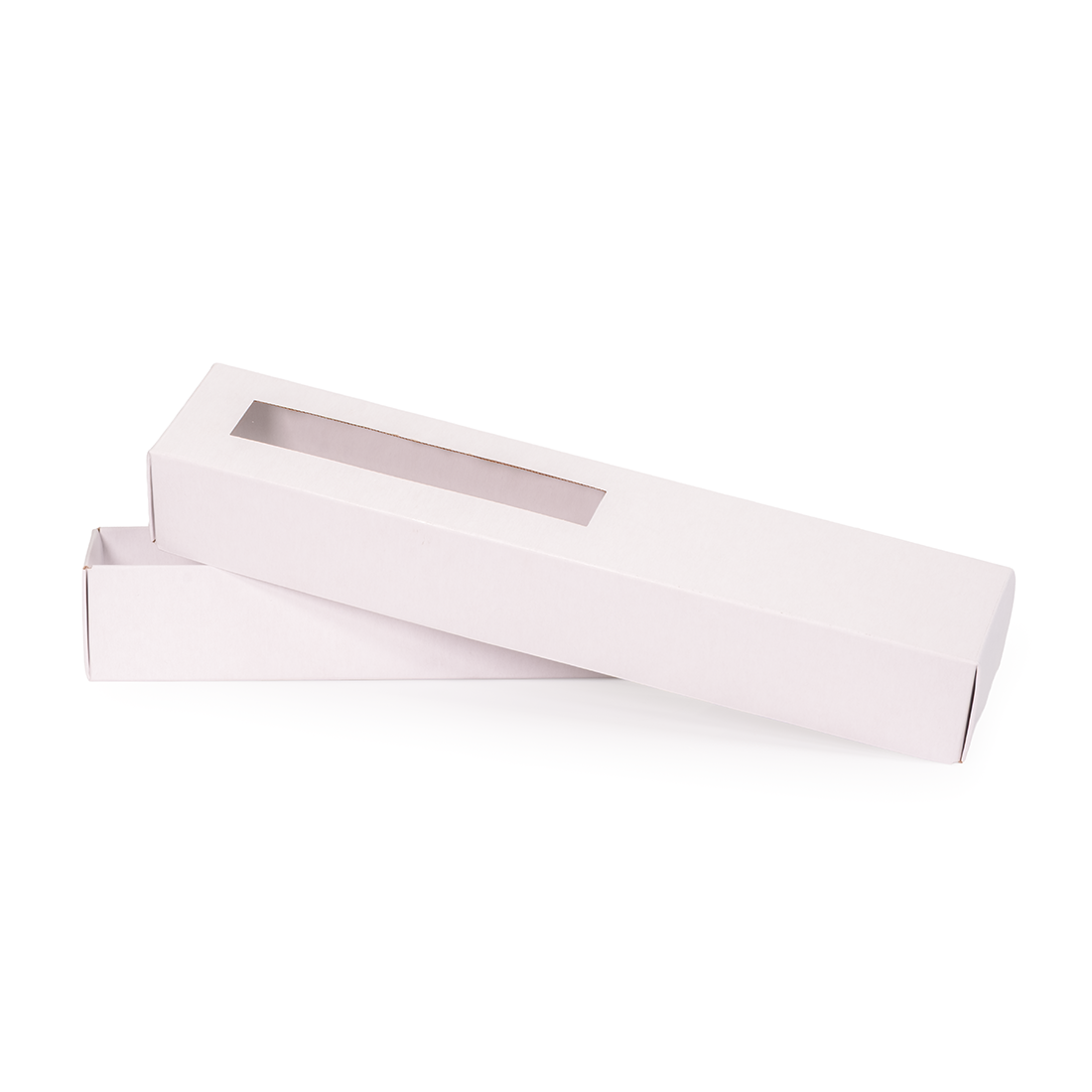 Caja blanca de cartón + tapa de acetato con ventana -Anónima- 260x45 h40 mm (25 u.)