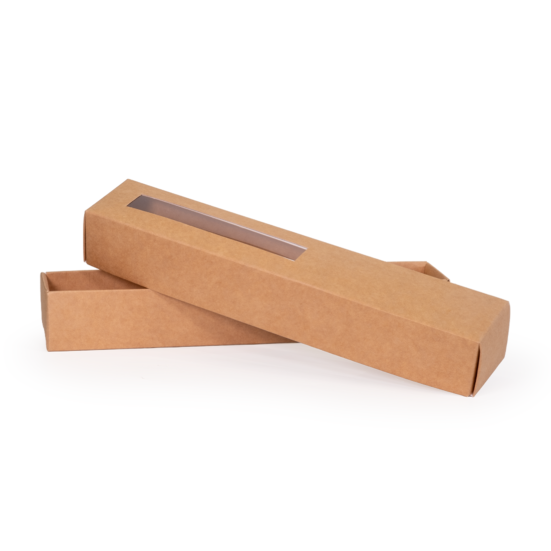 Caja kraft de cartón + tapa de acetato con ventana -Anónima- 260x45 h40 mm (25 u.)