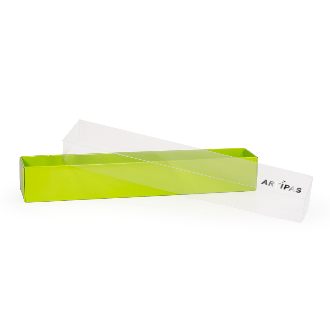 Caja pistacho de cartón + tapa de acetato -Laminada- 260x45 h40 mm (50 u.)