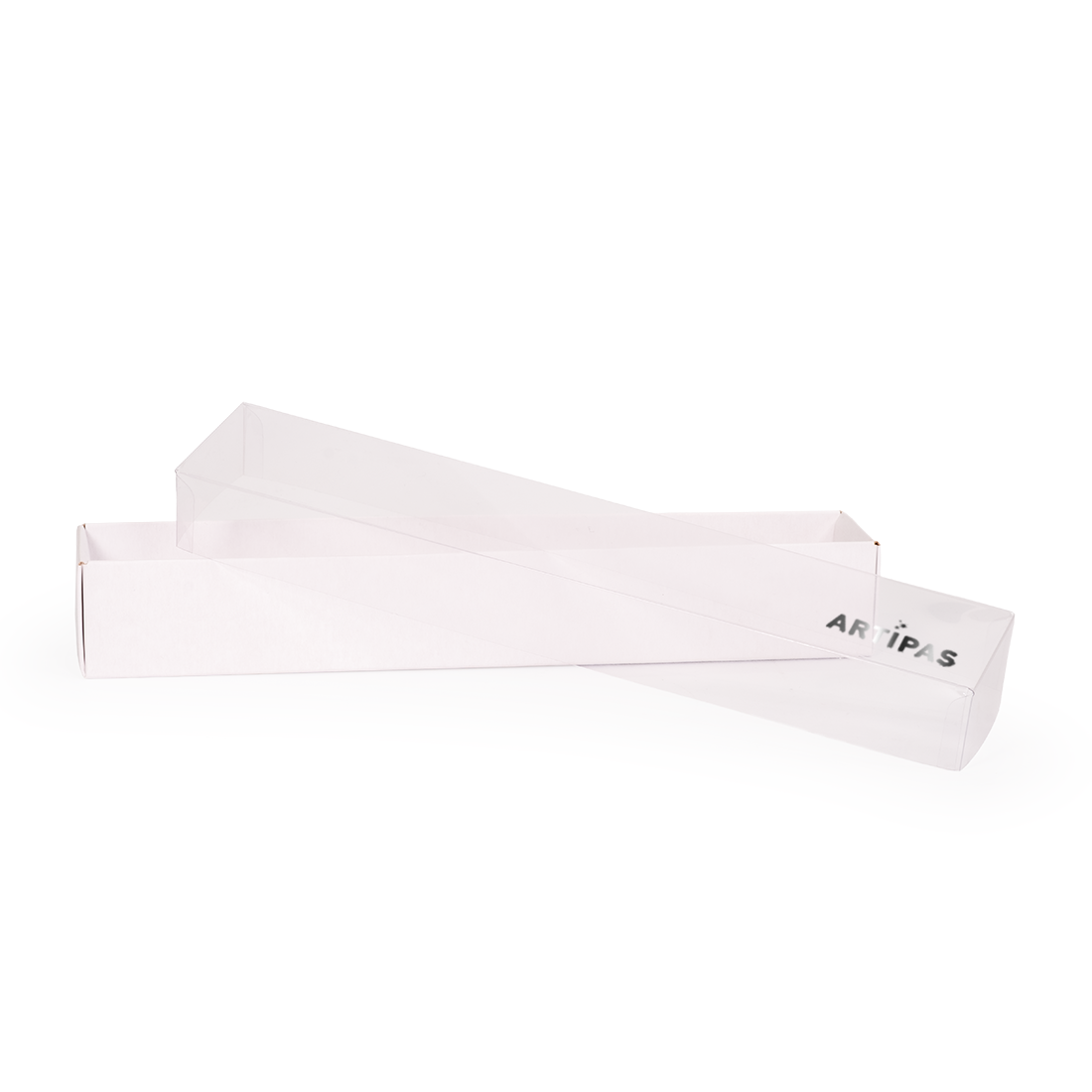 Caja blanca de cartón + tapa de acetato -Laminada- 260x45 h40 mm (50 u.)