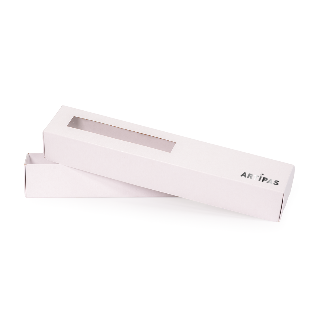 Caja blanca de cartón + tapa de acetato con ventana -Laminada- 260x45 h40 mm (50 u.)