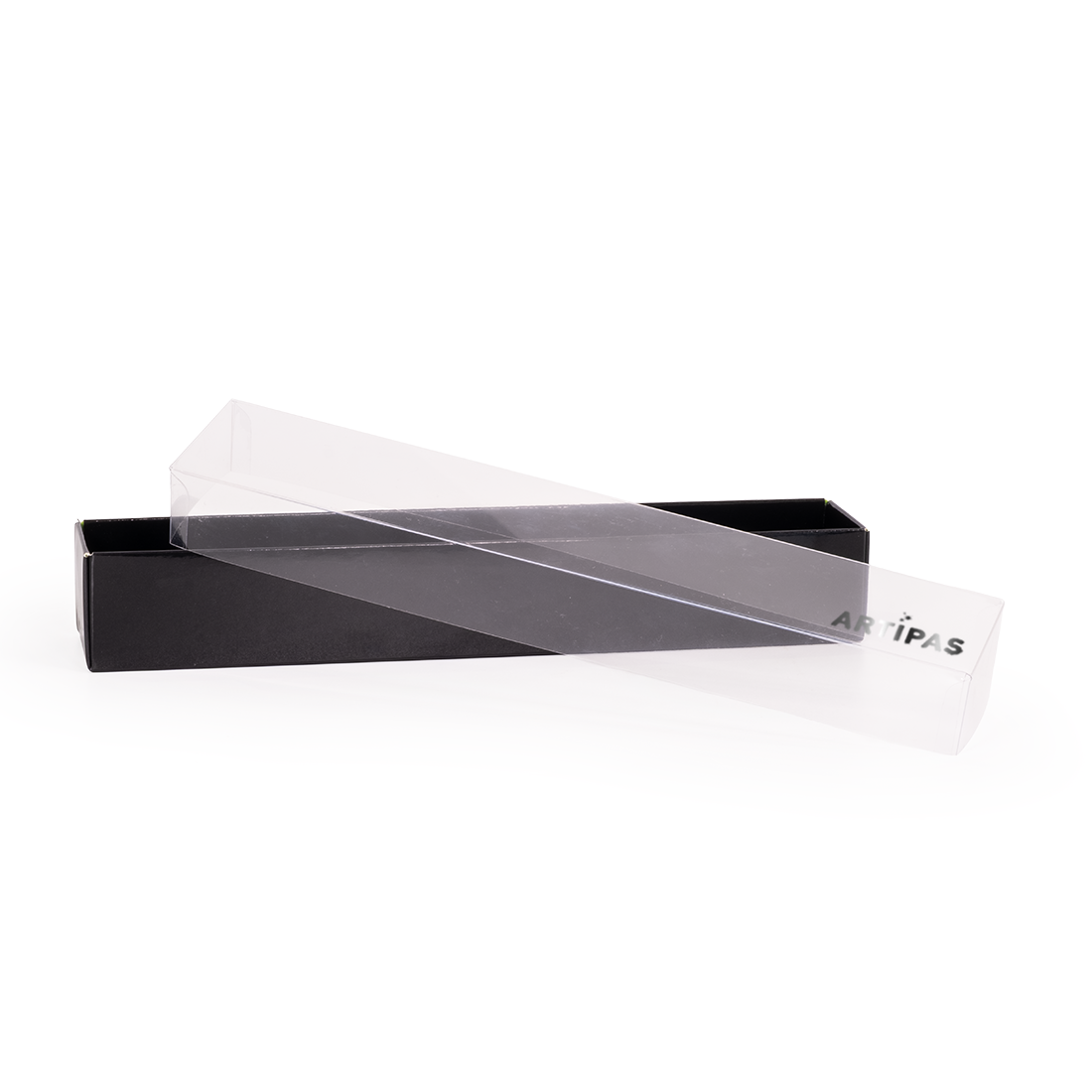 Caja negra de cartón + tapa de acetato -Laminada- 260x45 h40 mm (50 u.)