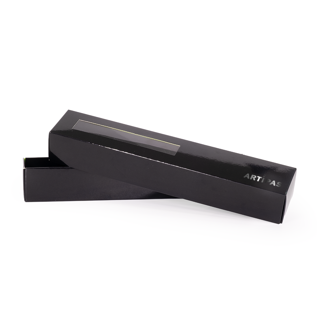 Caja negra de cartón + tapa de acetato con ventana -Laminada- 260x45 h40 mm (50 u.)