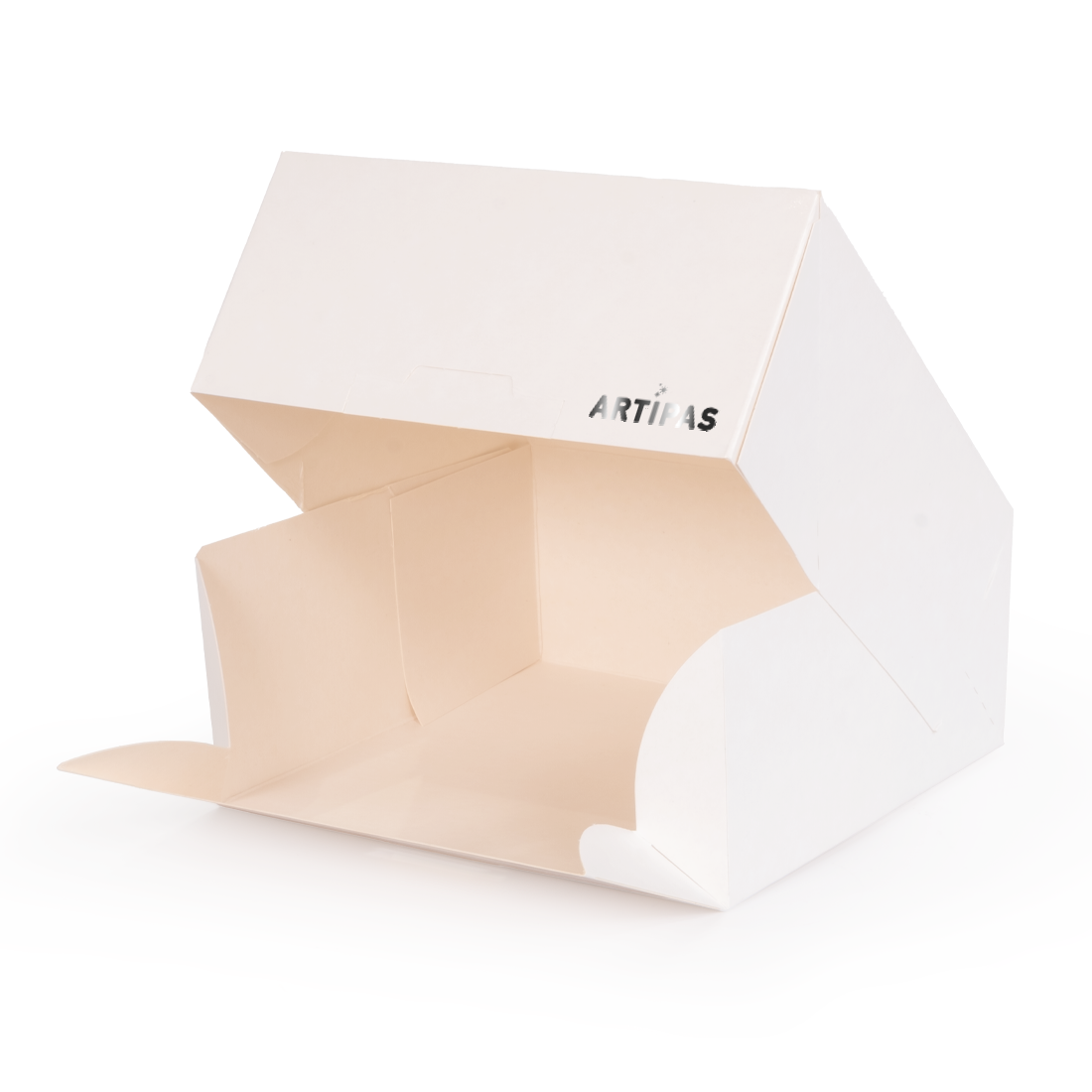 Caja cuadrada apertura lateral blanca de cartón -Laminada- 180x180 h130 mm (25 u.)
