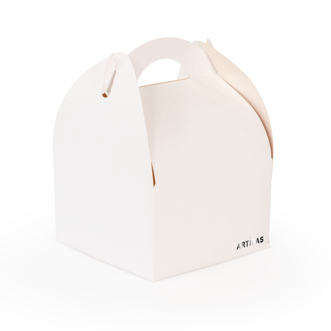 Caja con asa blanca de cartón -Laminada- 105x105 h45 mm (50 u.)