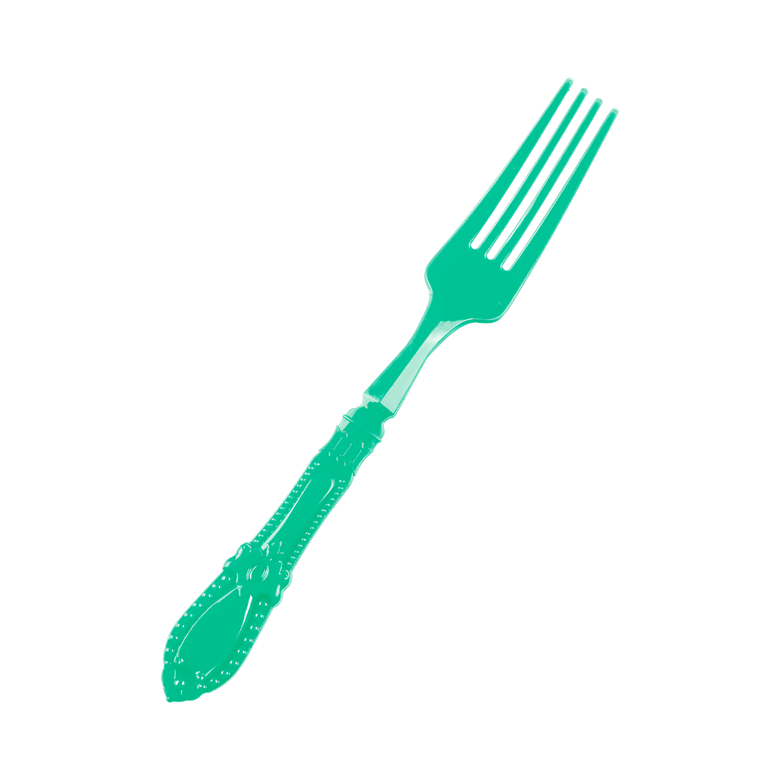 Mini tenedor barroco verde agua de poliestireno 95x12 h10,8 mm (25 u.)